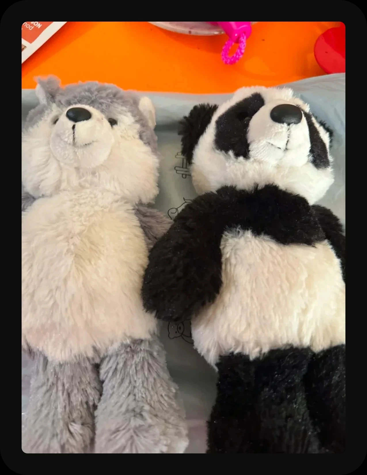 Deux peluches - Loup et Panda
